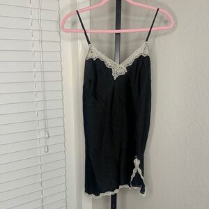 Victoria's Secret Black Chemise with Cream Lace mini intimate dress medium